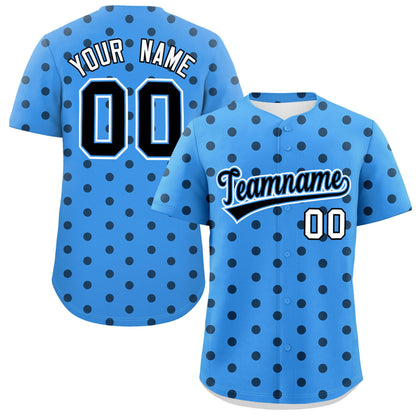 Custom Powder Blue Black Personalized Polka Dot Graffiti Pattern Authentic Baseball Jersey