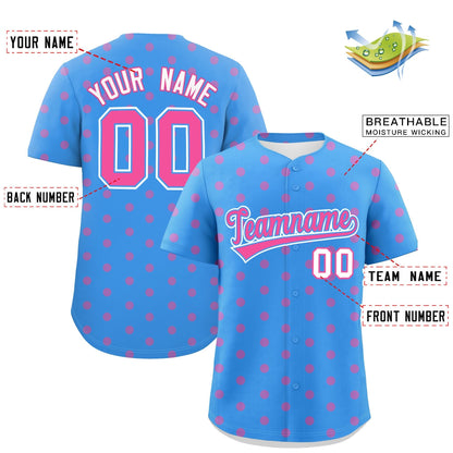 Custom Powder Blue Pink Personalized Polka Dot Graffiti Pattern Authentic Baseball Jersey