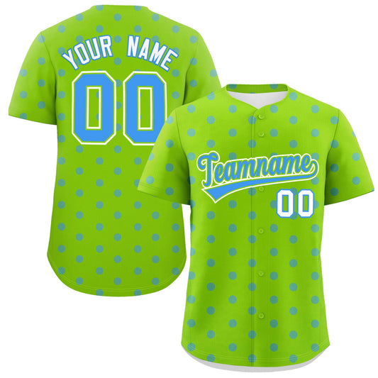 Custom Neon Green Powder Blue Personalized Polka Dot Graffiti Pattern Authentic Baseball Jersey