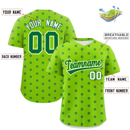 Custom Neon Green Kelly Green Personalized Polka Dot Graffiti Pattern Authentic Baseball Jersey