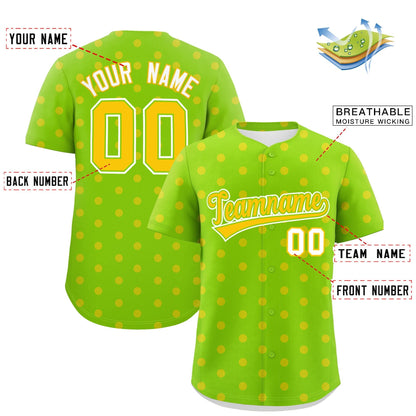 Custom Neon Green Gold Personalized Polka Dot Graffiti Pattern Authentic Baseball Jersey