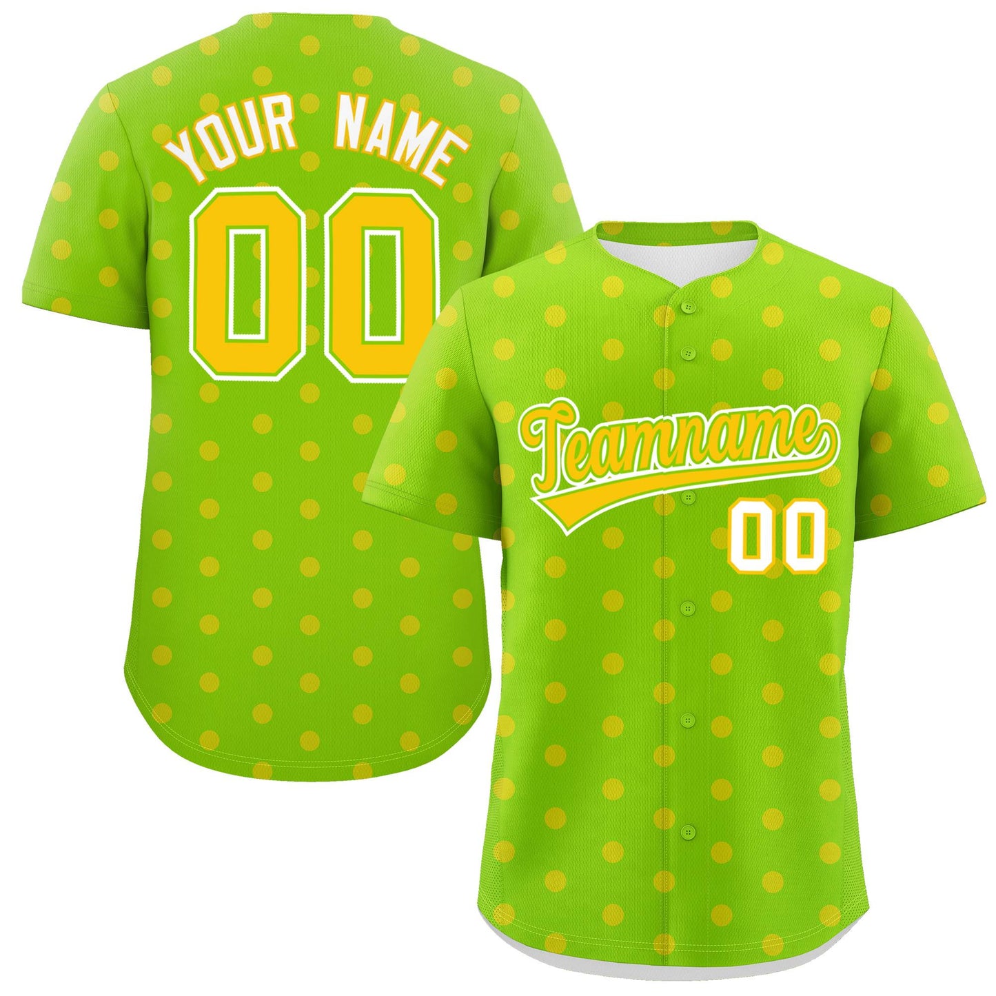 Custom Neon Green Gold Personalized Polka Dot Graffiti Pattern Authentic Baseball Jersey