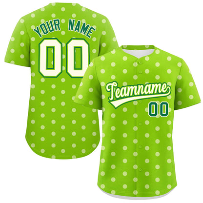 Custom Neon Green White Personalized Polka Dot Graffiti Pattern Authentic Baseball Jersey