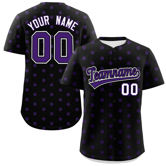 Custom Black Purple Personalized Polka Dot Graffiti Pattern Authentic Baseball Jersey