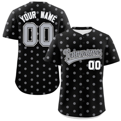 Custom Black Gray Personalized Polka Dot Graffiti Pattern Authentic Baseball Jersey