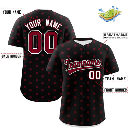 Custom Black Crimson Personalized Polka Dot Graffiti Pattern Authentic Baseball Jersey