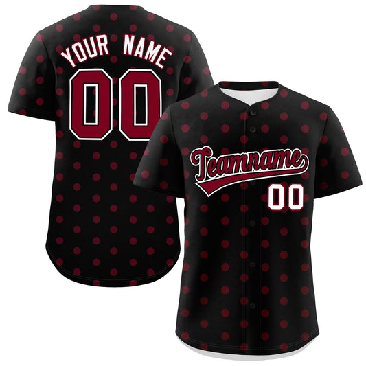 Custom Black Crimson Personalized Polka Dot Graffiti Pattern Authentic Baseball Jersey