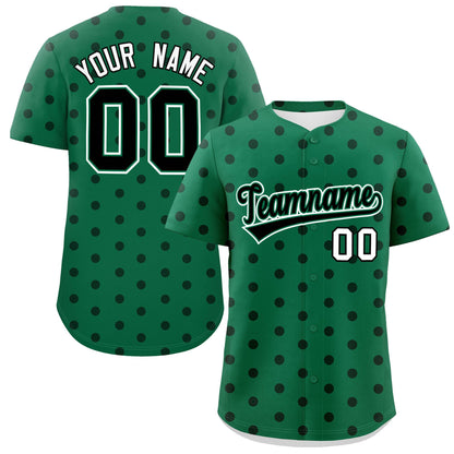 Custom Kelly Green Black Personalized Polka Dot Graffiti Pattern Authentic Baseball Jersey