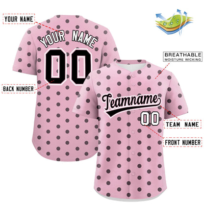 Custom Light Pink Black Personalized Polka Dot Graffiti Pattern Authentic Baseball Jersey