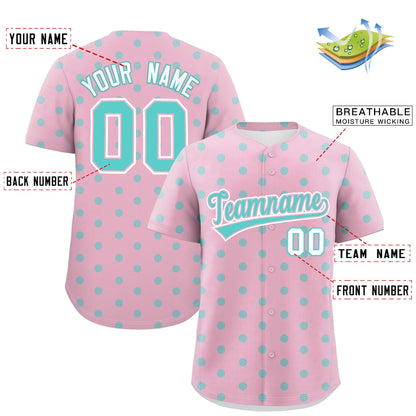 Custom Light Pink Bright Green Personalized Polka Dot Graffiti Pattern Authentic Baseball Jersey