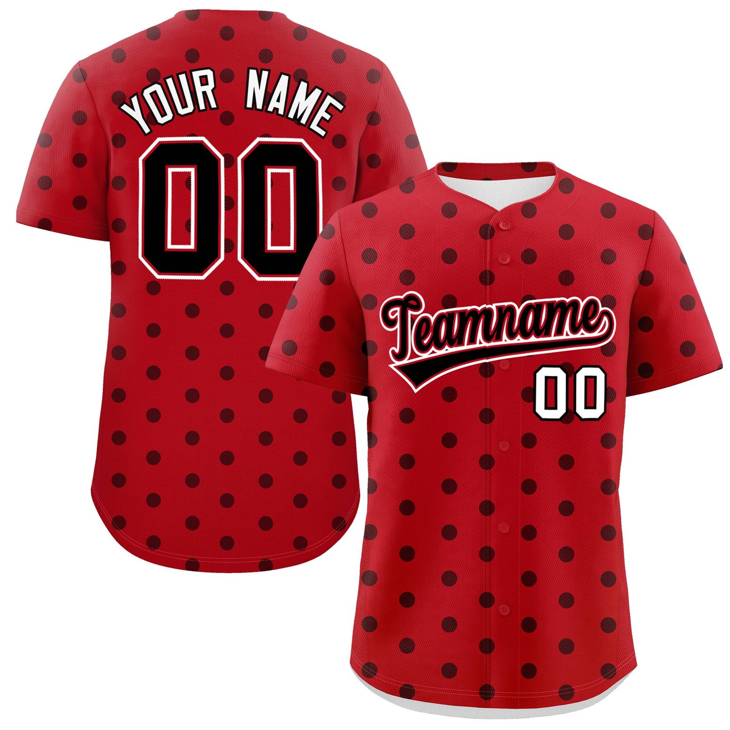 Custom Red Black Personalized Polka Dot Graffiti Pattern Authentic Baseball Jersey