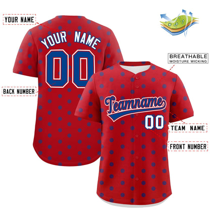 Custom Red Royal Personalized Polka Dot Graffiti Pattern Authentic Baseball Jersey