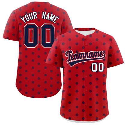 Custom Red Navy Personalized Polka Dot Graffiti Pattern Authentic Baseball Jersey