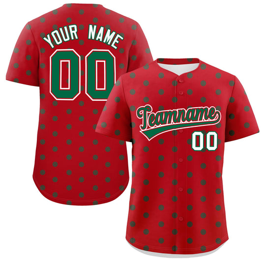 Custom Red Kelly Green Personalized Polka Dot Graffiti Pattern Authentic Baseball Jersey