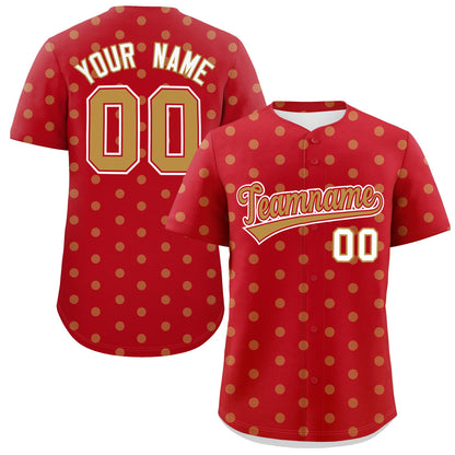 Custom Red Old Gold Personalized Polka Dot Graffiti Pattern Authentic Baseball Jersey