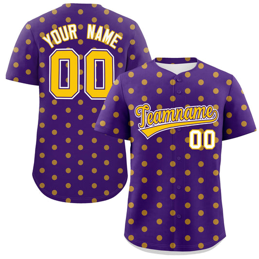 Custom Purple Gold Personalized Polka Dot Graffiti Pattern Authentic Baseball Jersey