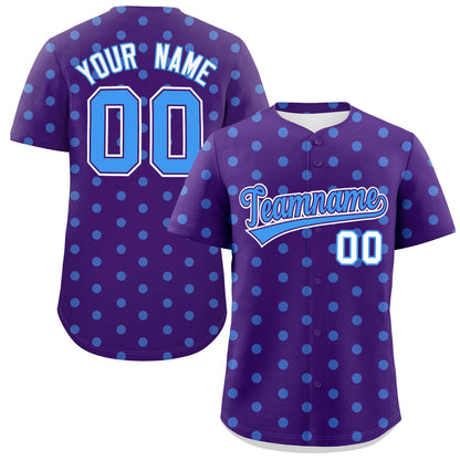 Custom Purple Powder Blue Personalized Polka Dot Graffiti Pattern Authentic Baseball Jersey