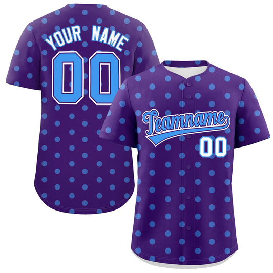 Custom Purple Powder Blue Personalized Polka Dot Graffiti Pattern Authentic Baseball Jersey