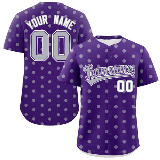 Custom Purple Gray Personalized Polka Dot Graffiti Pattern Authentic Baseball Jersey