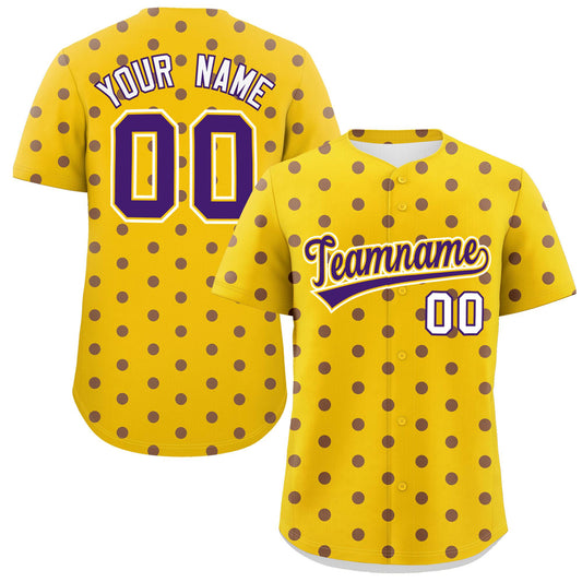 Custom Gold Purple Personalized Polka Dot Graffiti Pattern Authentic Baseball Jersey