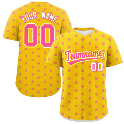 Custom Gold Pink Personalized Polka Dot Graffiti Pattern Authentic Baseball Jersey