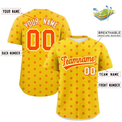 Custom Gold Orange Personalized Polka Dot Graffiti Pattern Authentic Baseball Jersey