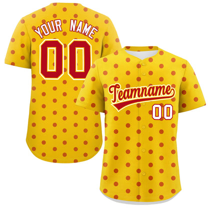 Custom Gold Red Personalized Polka Dot Graffiti Pattern Authentic Baseball Jersey