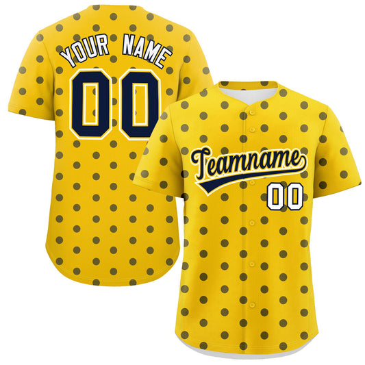 Custom Gold Navy Personalized Polka Dot Graffiti Pattern Authentic Baseball Jersey