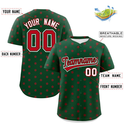 Custom Green Red Personalized Polka Dot Graffiti Pattern Authentic Baseball Jersey