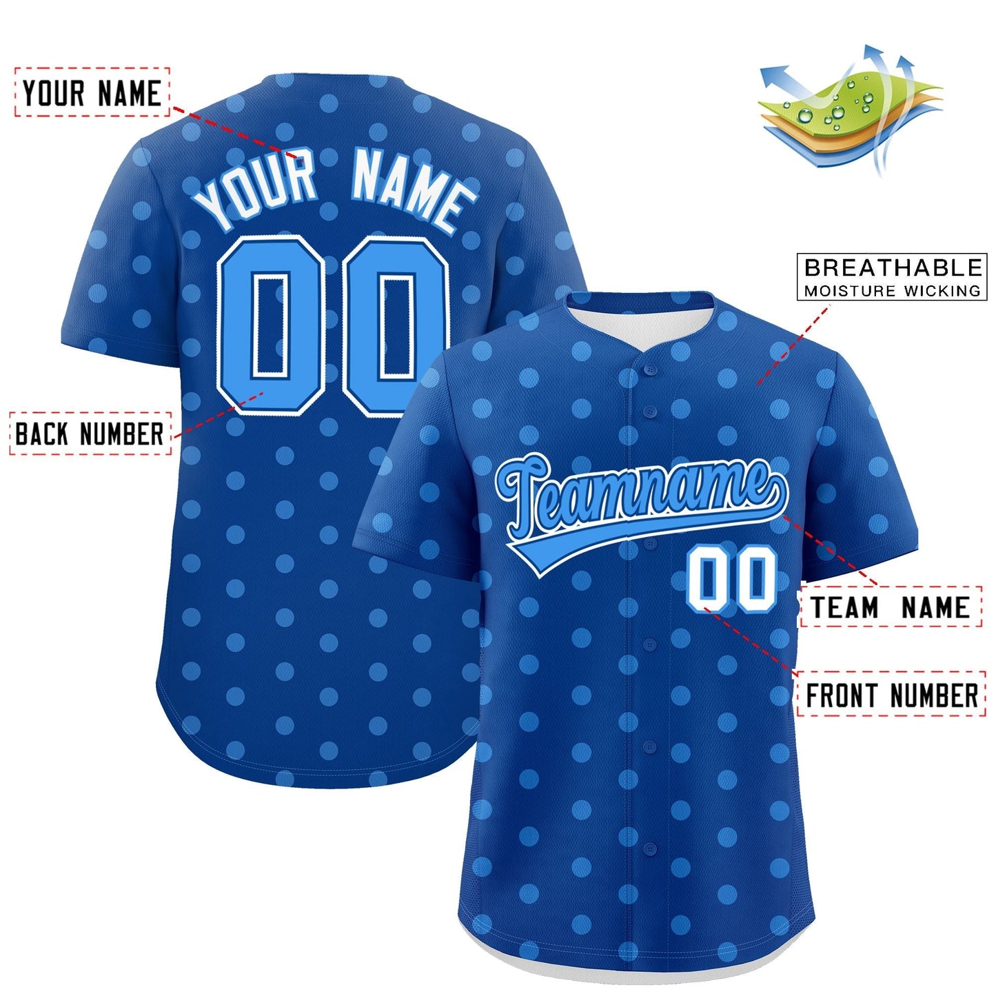 Custom Royal Powder Blue Personalized Polka Dot Graffiti Pattern Authentic Baseball Jersey