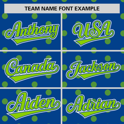 Custom Royal Neon Green Personalized Polka Dot Graffiti Pattern Authentic Baseball Jersey