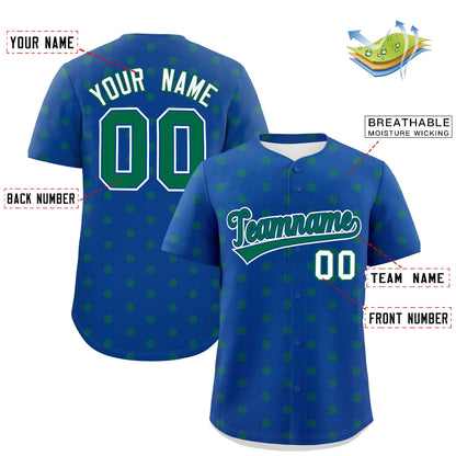 Custom Royal Kelly Green Personalized Polka Dot Graffiti Pattern Authentic Baseball Jersey