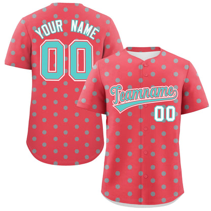 Custom Light Red Bright Green Personalized Polka Dot Graffiti Pattern Authentic Baseball Jersey