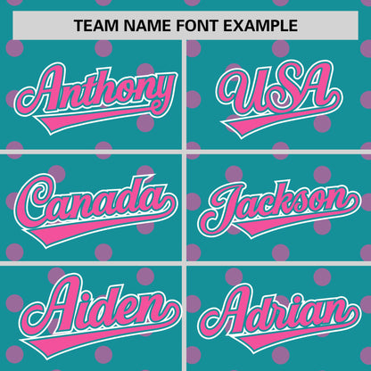 Custom Aqua Pink Personalized Polka Dot Graffiti Pattern Authentic Baseball Jersey