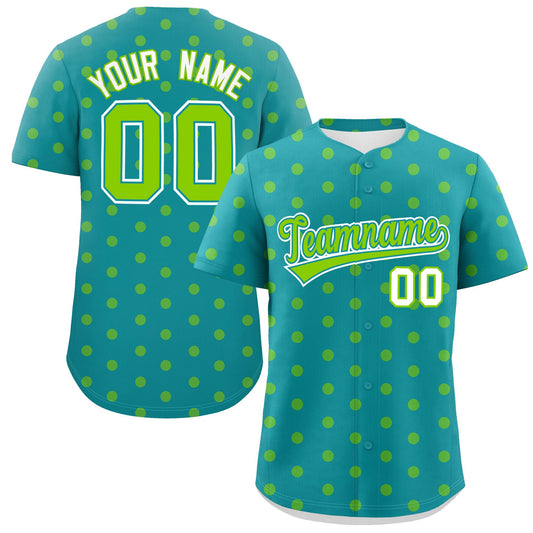 Custom Aqua Neon Green Personalized Polka Dot Graffiti Pattern Authentic Baseball Jersey