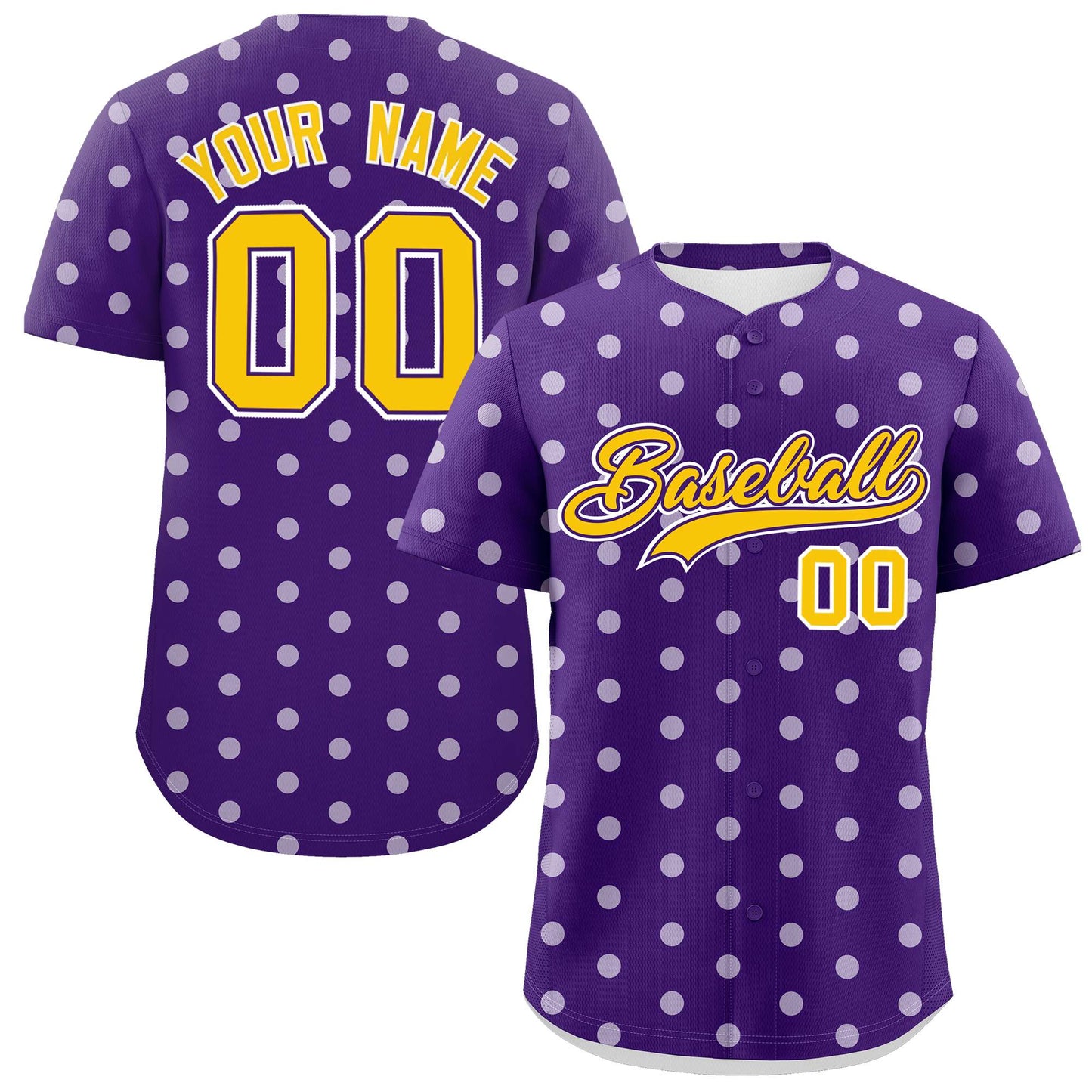 Custom Purple White Personalized Polka Dot Graffiti Pattern Authentic Baseball Jersey