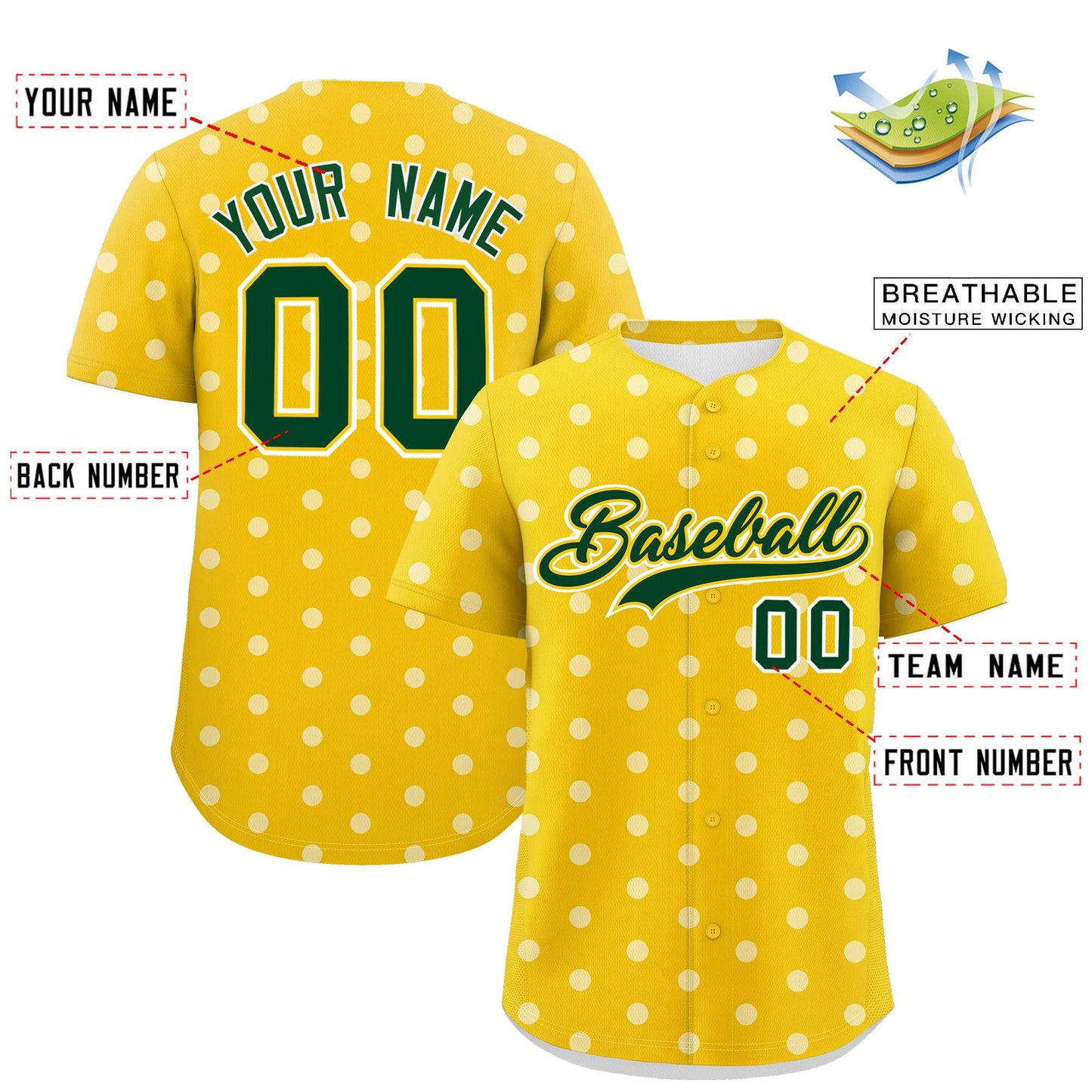 Custom Gold White Personalized Polka Dot Graffiti Pattern Authentic Baseball Jersey