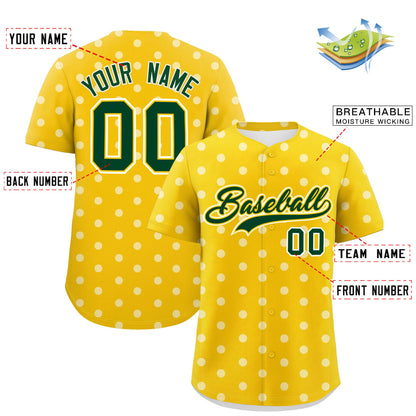 Custom Gold White Personalized Polka Dot Graffiti Pattern Authentic Baseball Jersey