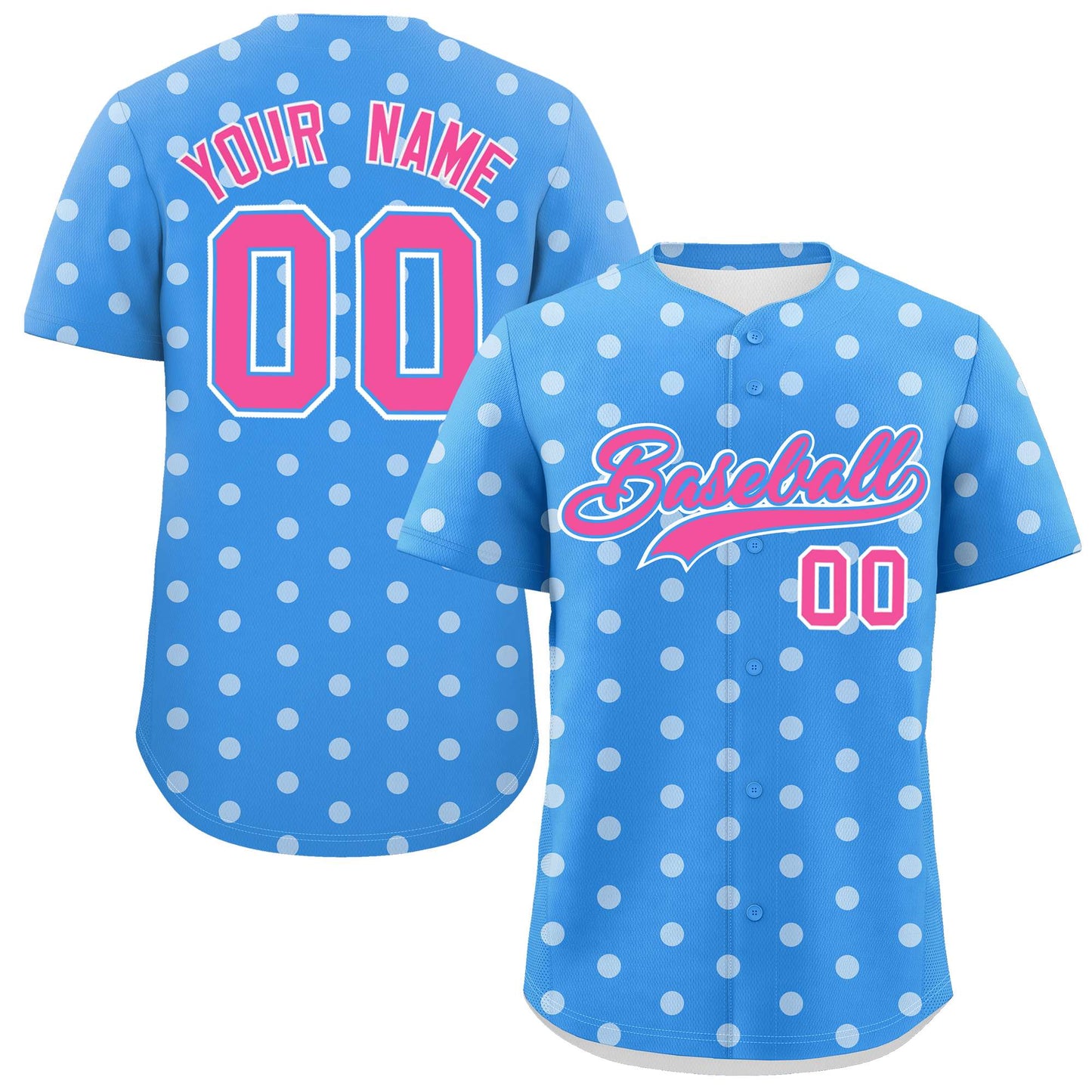 Custom Powder Blue White Personalized Polka Dot Graffiti Pattern Authentic Baseball Jersey