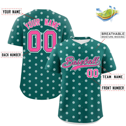 Custom Aqua White Personalized Polka Dot Graffiti Pattern Authentic Baseball Jersey