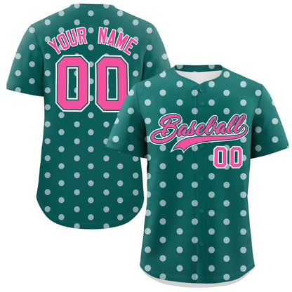 Custom Aqua White Personalized Polka Dot Graffiti Pattern Authentic Baseball Jersey