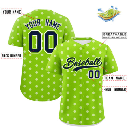 Custom Neon Green White Personalized Polka Dot Graffiti Pattern Authentic Baseball Jersey