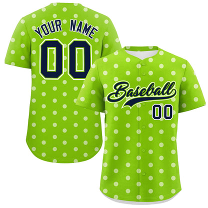 Custom Neon Green White Personalized Polka Dot Graffiti Pattern Authentic Baseball Jersey