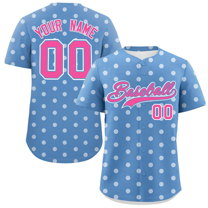 Custom Light Blue White Personalized Polka Dot Graffiti Pattern Authentic Baseball Jersey