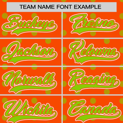 Custom Orange Neon Green Personalized Polka Dot Graffiti Pattern Authentic Baseball Jersey