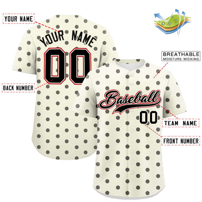 Custom Cream Black Personalized Polka Dot Graffiti Pattern Authentic Baseball Jersey