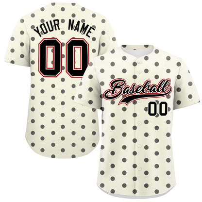 Custom Cream Black Personalized Polka Dot Graffiti Pattern Authentic Baseball Jersey