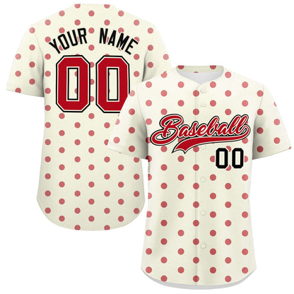 Custom Cream Red Personalized Polka Dot Graffiti Pattern Authentic Baseball Jersey