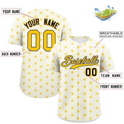 Custom Cream Gold Personalized Polka Dot Graffiti Pattern Authentic Baseball Jersey