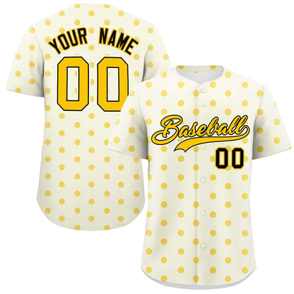 Custom Cream Gold Personalized Polka Dot Graffiti Pattern Authentic Baseball Jersey